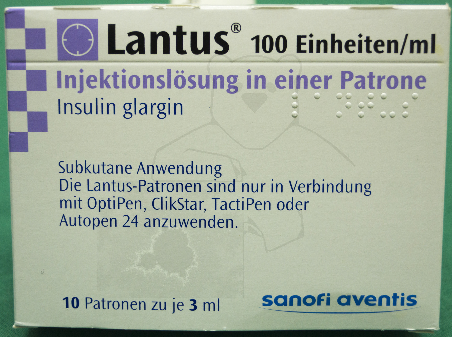 Insulin Patrone 'Lantus', Verpackung Vorderseite